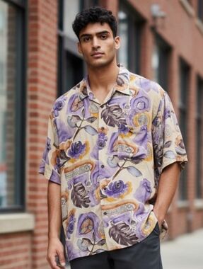 Men Hawaiian Shirt Large Burma Bibas Vintage